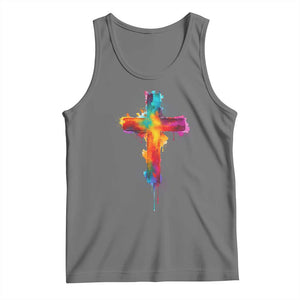Faith Cross Tank Top Christian Believe Blessed By God Colorful Watercolor Graphic TS10 Black Heather Print Your Wear