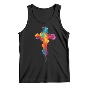 Faith Cross Tank Top Christian Believe Blessed By God Colorful Watercolor Graphic TS10 Black Print Your Wear