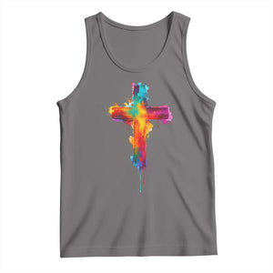Faith Cross Tank Top Christian Believe Blessed By God Colorful Watercolor Graphic TS10 Deep Heather Print Your Wear