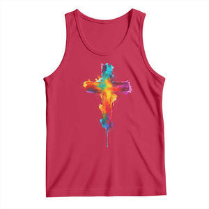 Faith Cross Tank Top Christian Believe Blessed By God Colorful Watercolor Graphic TS10 Red Print Your Wear
