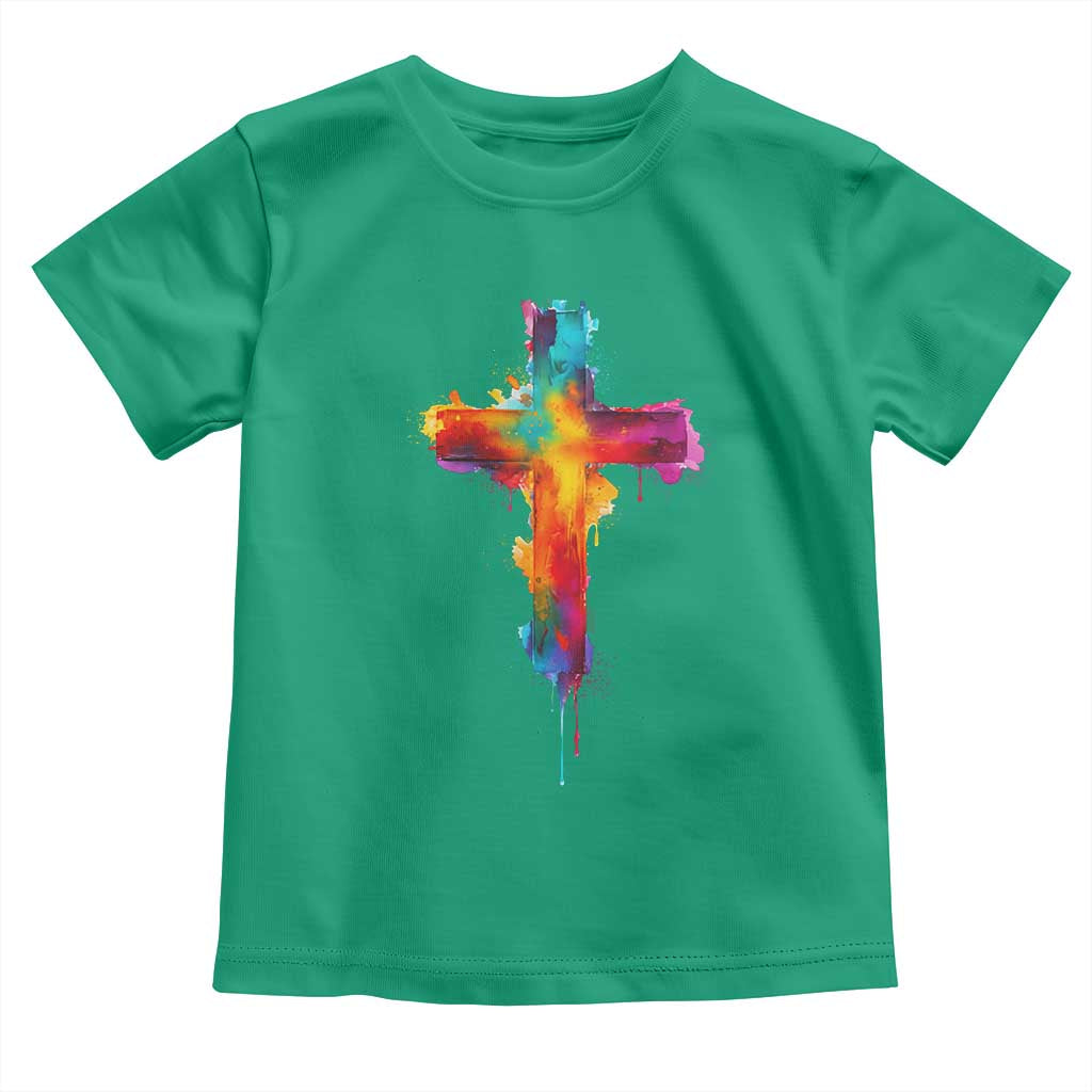 Faith Cross Toddler T Shirt Christian Believe Blessed By God Colorful Watercolor Graphic TS10 Irish Green Print Your Wear