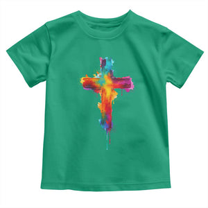 Faith Cross Toddler T Shirt Christian Believe Blessed By God Colorful Watercolor Graphic TS10 Irish Green Print Your Wear