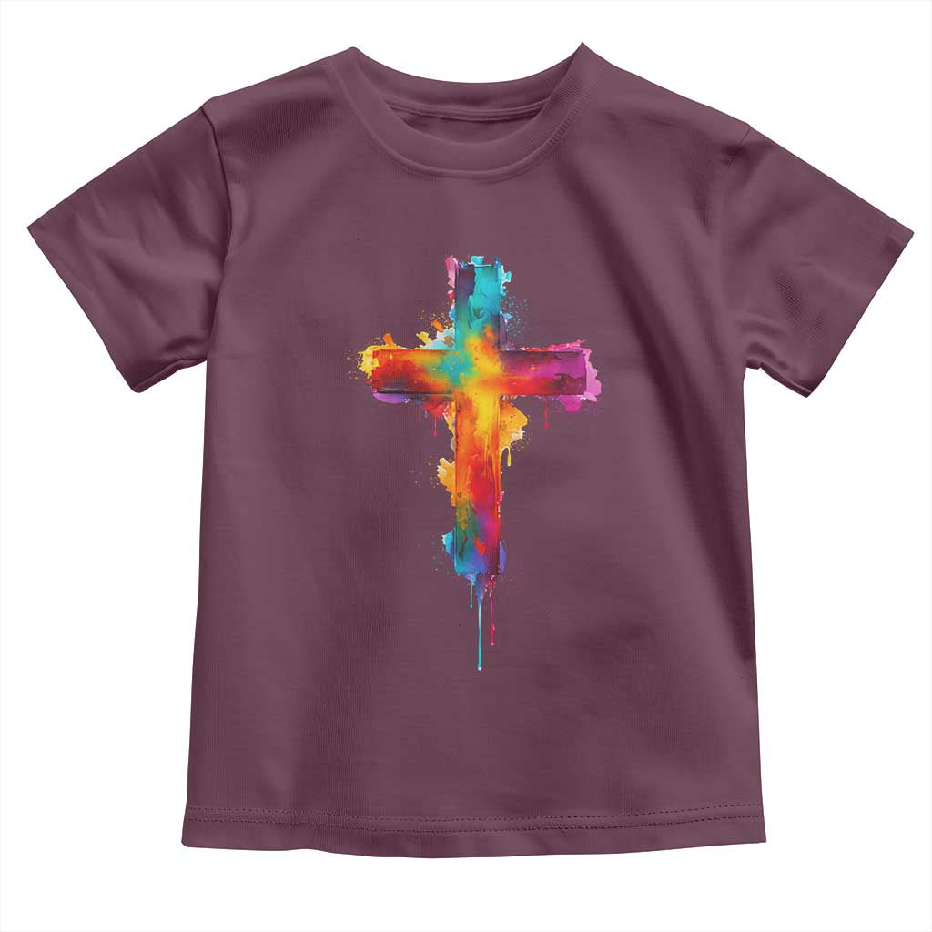 Faith Cross Toddler T Shirt Christian Believe Blessed By God Colorful Watercolor Graphic TS10 Maroon Print Your Wear