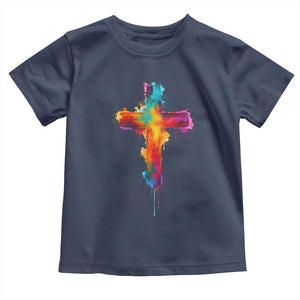 Faith Cross Toddler T Shirt Christian Believe Blessed By God Colorful Watercolor Graphic TS10 Navy Print Your Wear