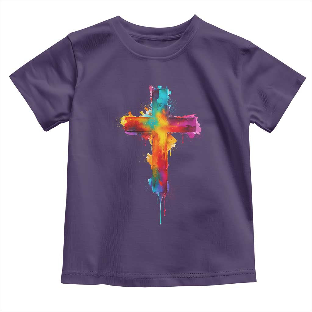 Faith Cross Toddler T Shirt Christian Believe Blessed By God Colorful Watercolor Graphic TS10 Purple Print Your Wear