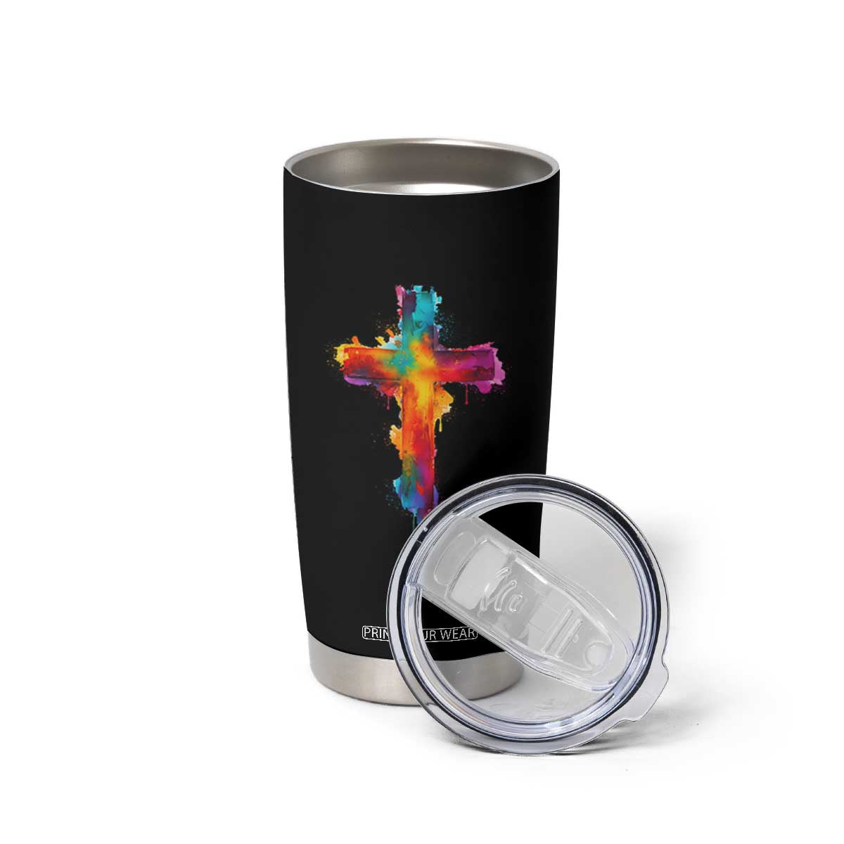 Faith Cross Tumbler Cup Christian Believe Blessed By God Colorful Watercolor Graphic TS10 Print Your Wear