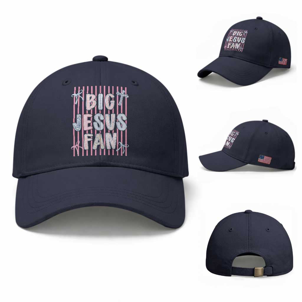 Big Jesus Fan Baseball Cap Striped Preppy Christian Believer Faith God Religious Gifts TS10 Baseball Cap Universal Fit Navy Print Your Wear