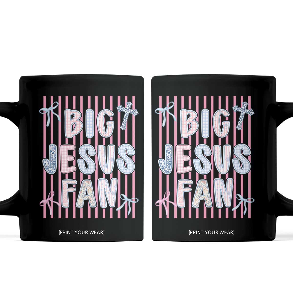 Big Jesus Fan Coffee Mug Striped Preppy Christian Believer Faith God Religious Gifts TS10 Black Print Your Wear