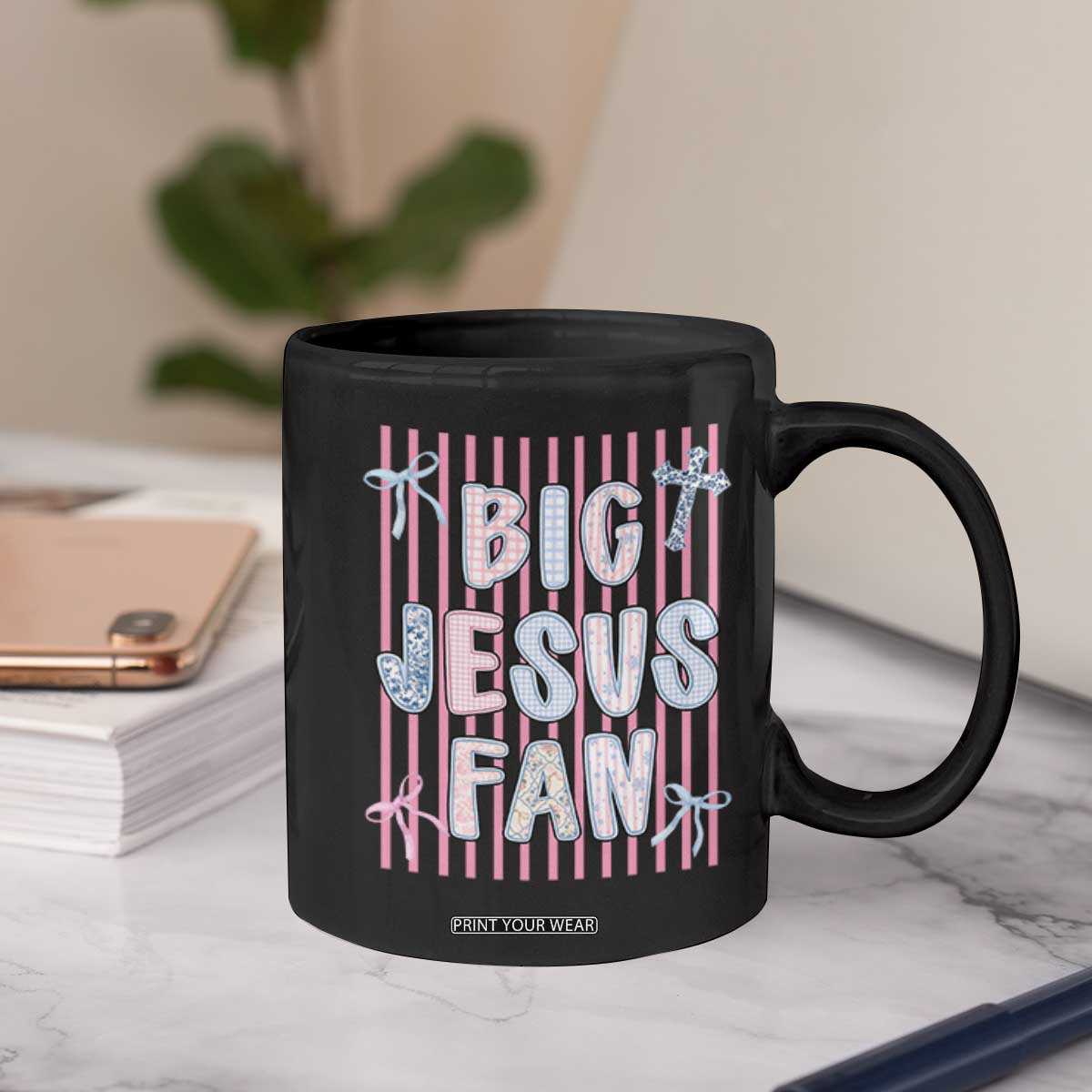 Big Jesus Fan Coffee Mug Striped Preppy Christian Believer Faith God Religious Gifts TS10 Print Your Wear