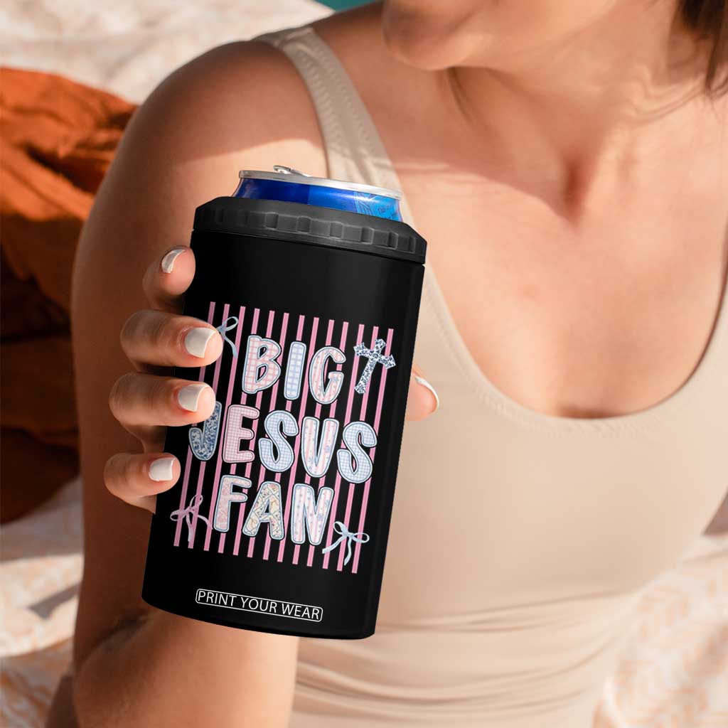 Big Jesus Fan 4 in 1 Can Cooler Tumbler Striped Preppy Christian Believer Faith God Religious Gifts TS10 Print Your Wear