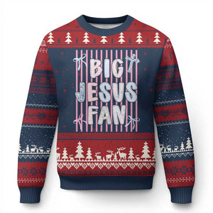 Big Jesus Fan Ugly Christmas Sweater Striped Preppy Christian Believer Faith God Religious Gifts TS10 Navy Red Print Your Wear