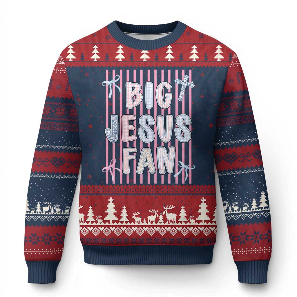 Big Jesus Fan Ugly Christmas Sweater Striped Preppy Christian Believer Faith God Religious Gifts TS10 Navy Red Print Your Wear