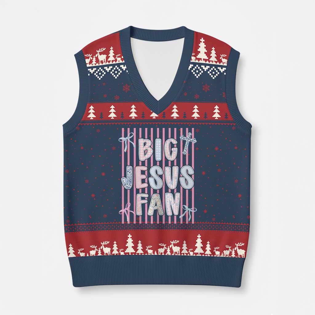 Big Jesus Fan V-Neck Knit Sweater Vest Striped Preppy Christian Believer Faith God Religious Gifts TS10 Navy Red Print Your Wear