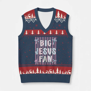 Big Jesus Fan V-Neck Knit Sweater Vest Striped Preppy Christian Believer Faith God Religious Gifts TS10 Navy Red Print Your Wear
