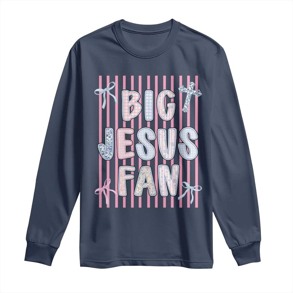 Big Jesus Fan Long Sleeve Shirt Striped Preppy Christian Believer Faith God Religious Gifts TS10 Navy Print Your Wear