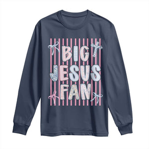 Big Jesus Fan Long Sleeve Shirt Striped Preppy Christian Believer Faith God Religious Gifts TS10 Navy Print Your Wear