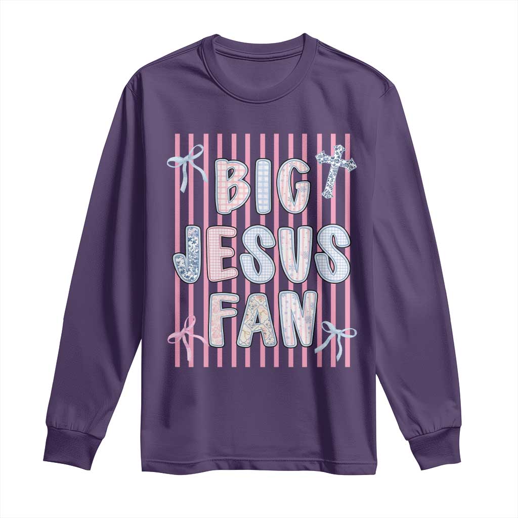 Big Jesus Fan Long Sleeve Shirt Striped Preppy Christian Believer Faith God Religious Gifts TS10 Purple Print Your Wear