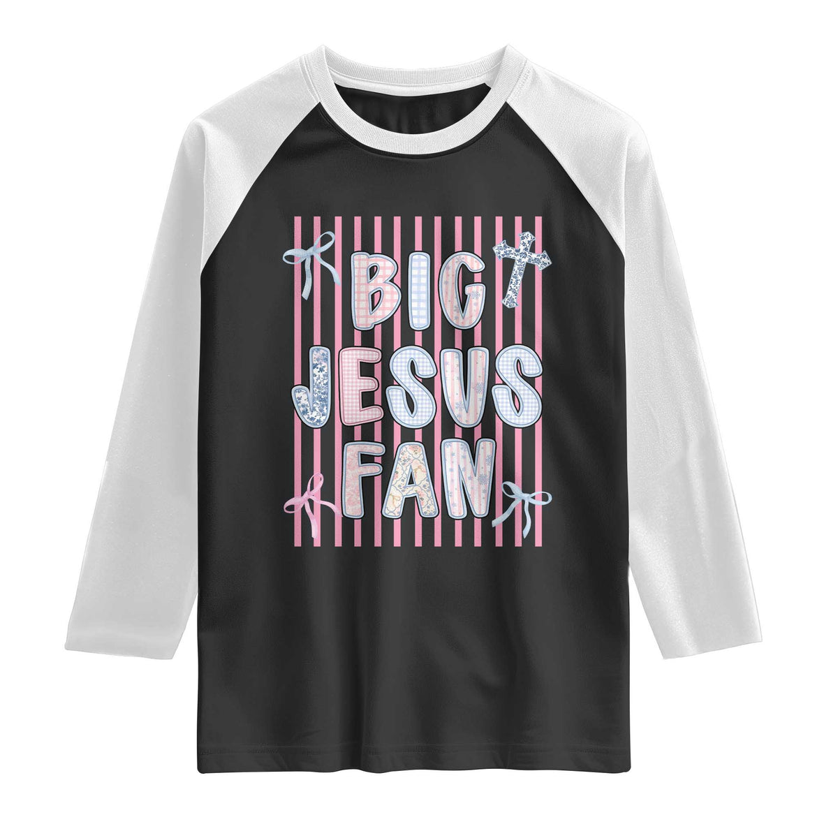 Big Jesus Fan Raglan Shirt Striped Preppy Christian Believer Faith God Religious Gifts TS10 Black White Print Your Wear