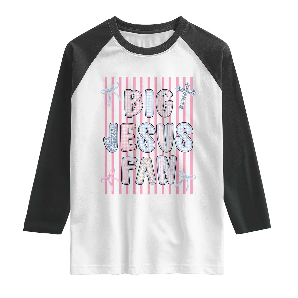 Big Jesus Fan Raglan Shirt Striped Preppy Christian Believer Faith God Religious Gifts TS10 White Black Print Your Wear