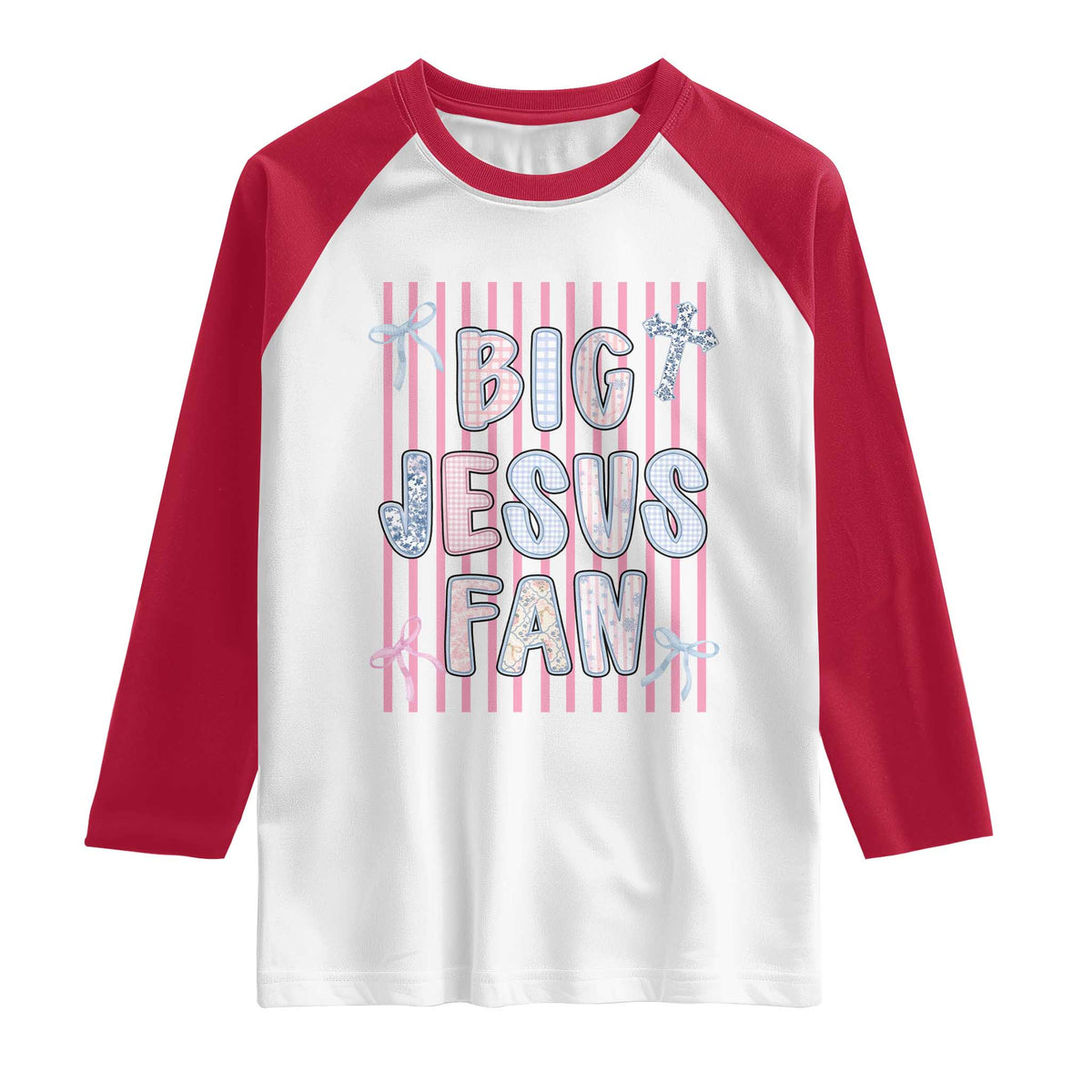 Big Jesus Fan Raglan Shirt Striped Preppy Christian Believer Faith God Religious Gifts TS10 White Red Print Your Wear