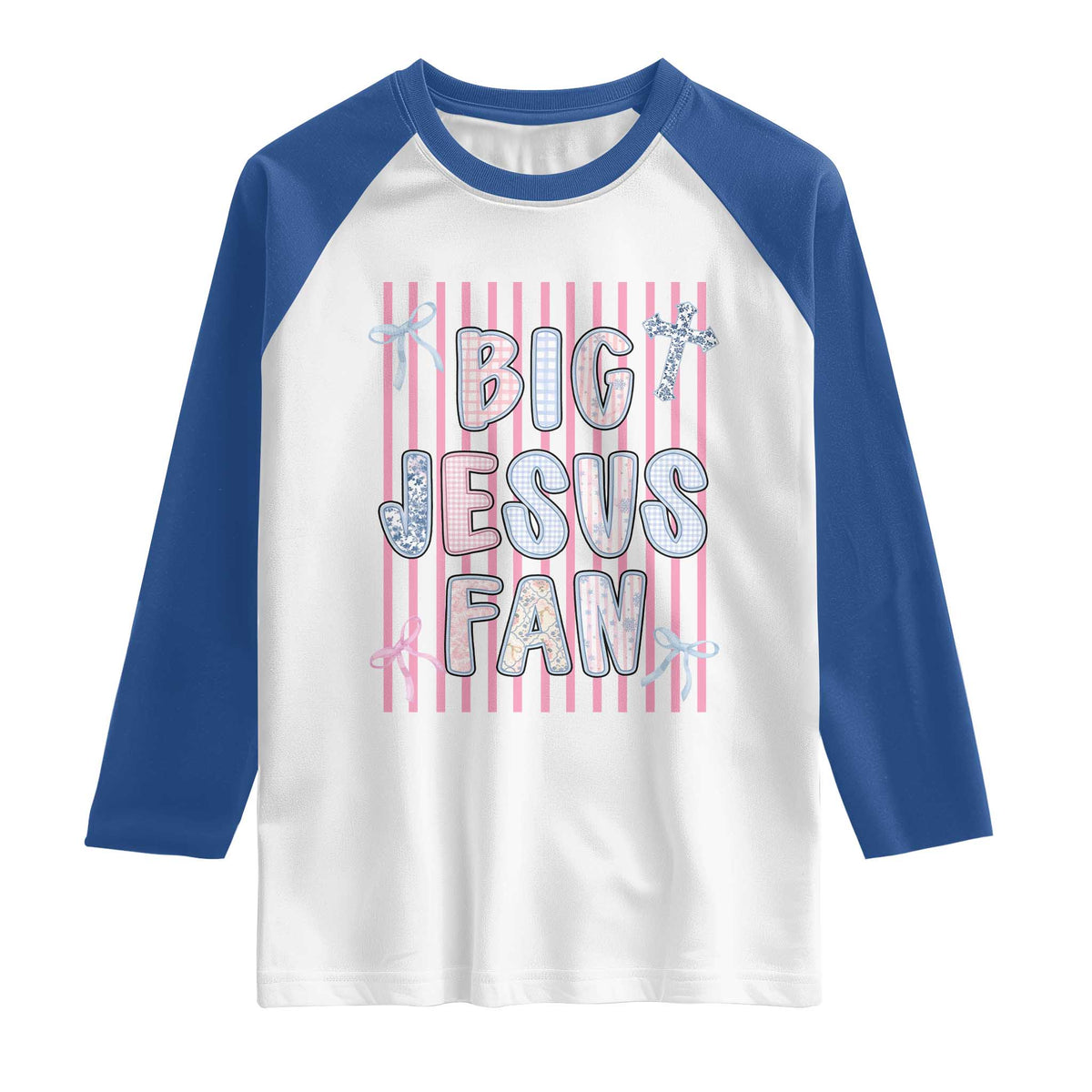 Big Jesus Fan Raglan Shirt Striped Preppy Christian Believer Faith God Religious Gifts TS10 White Royal Print Your Wear