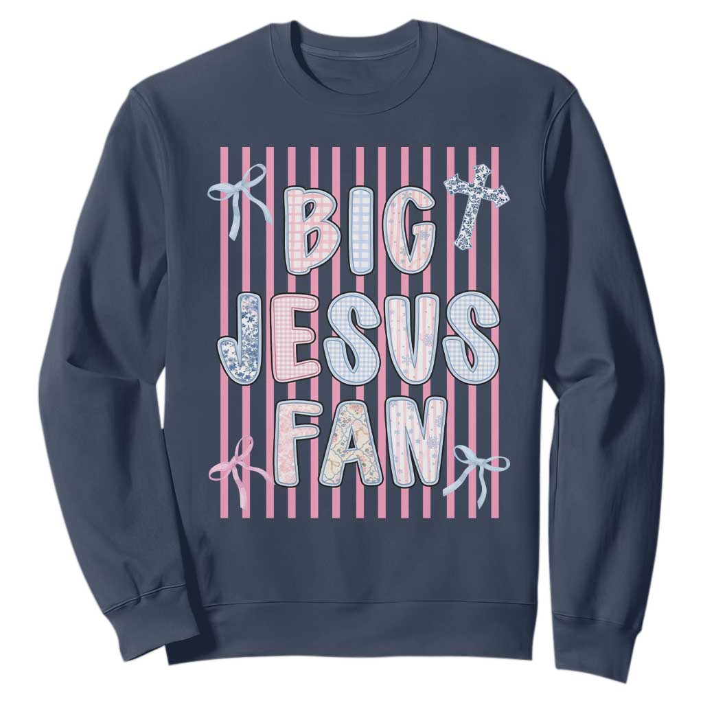 Big Jesus Fan Sweatshirt Striped Preppy Christian Believer Faith God Religious Gifts TS10 Navy Print Your Wear
