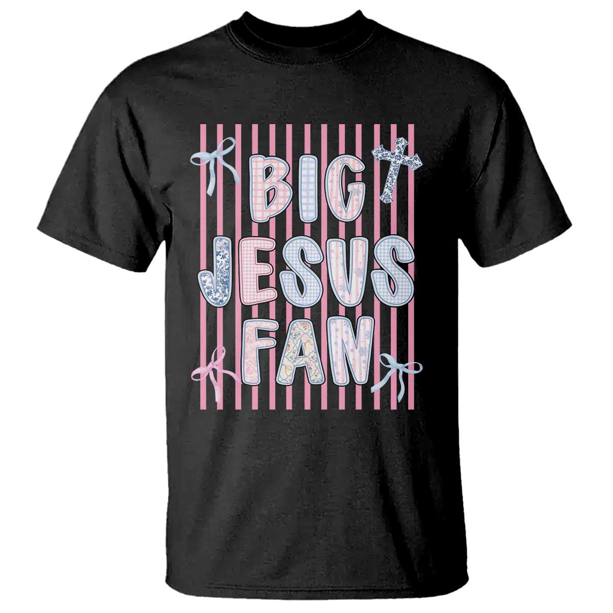 Big Jesus Fan T Shirt Striped Preppy Christian Believer Faith God Religious Gifts TS10 Black Print Your Wear