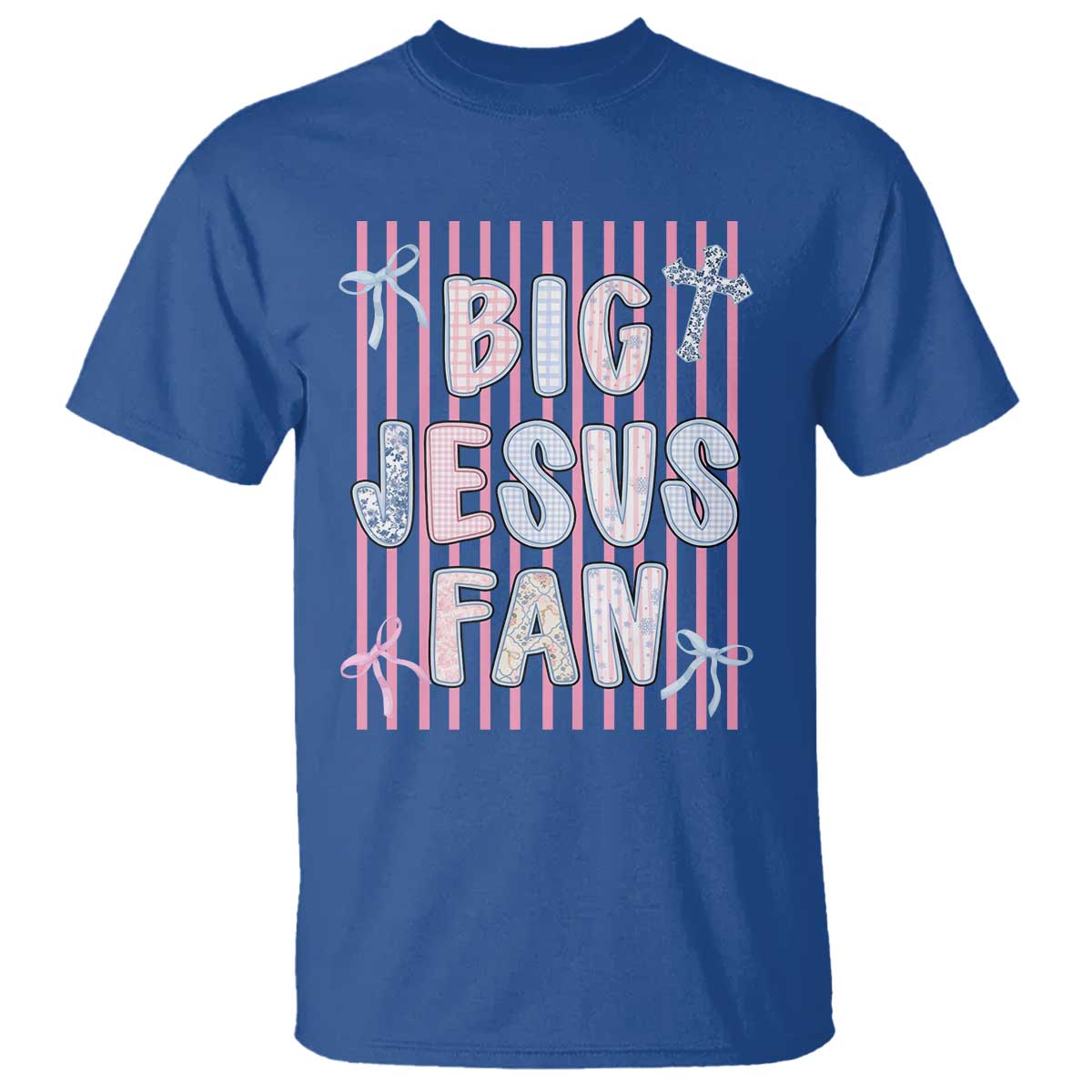 Big Jesus Fan T Shirt Striped Preppy Christian Believer Faith God Religious Gifts TS10 Royal Blue Print Your Wear