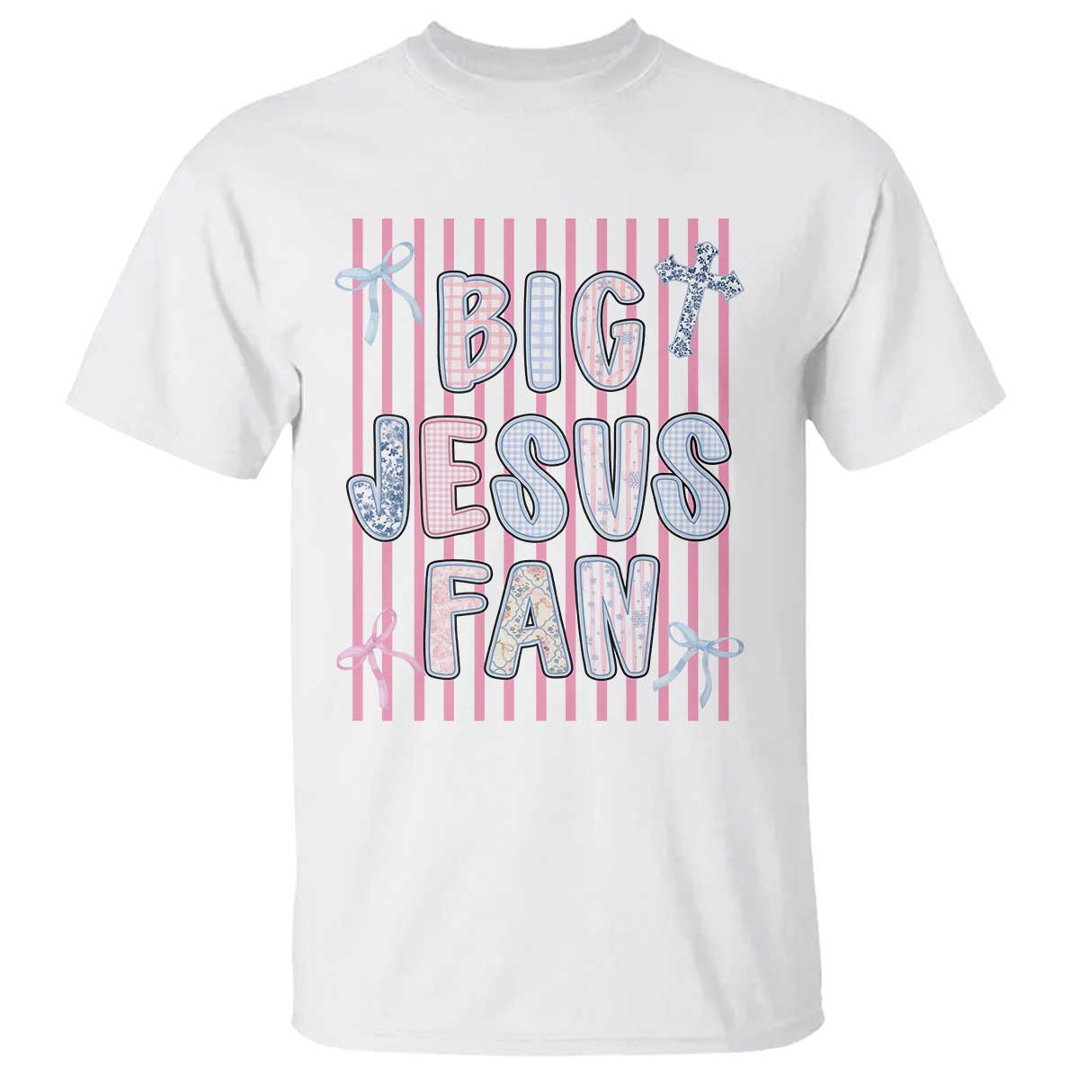 Big Jesus Fan T Shirt Striped Preppy Christian Believer Faith God Religious Gifts TS10 White Print Your Wear