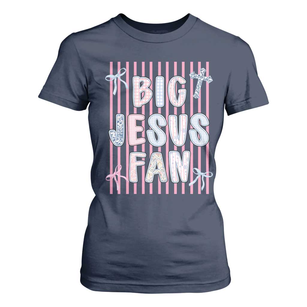 Big Jesus Fan T Shirt For Women Striped Preppy Christian Believer Faith God Religious Gifts TS10 Navy Print Your Wear