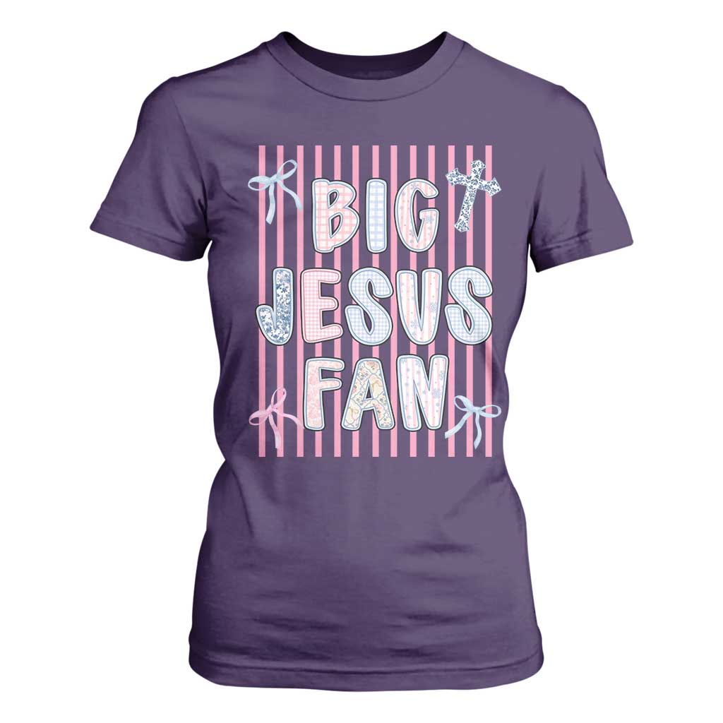 Big Jesus Fan T Shirt For Women Striped Preppy Christian Believer Faith God Religious Gifts TS10 Purple Print Your Wear