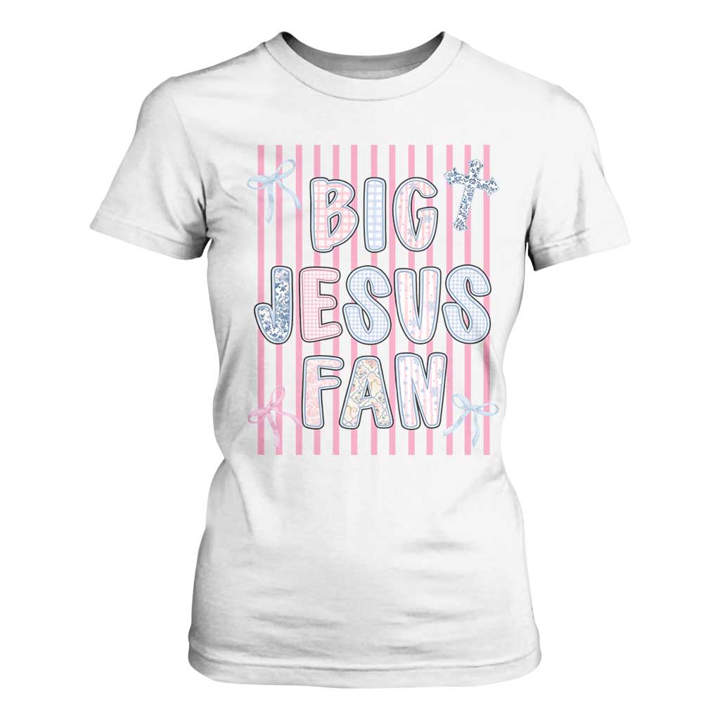 Big Jesus Fan T Shirt For Women Striped Preppy Christian Believer Faith God Religious Gifts TS10 White Print Your Wear