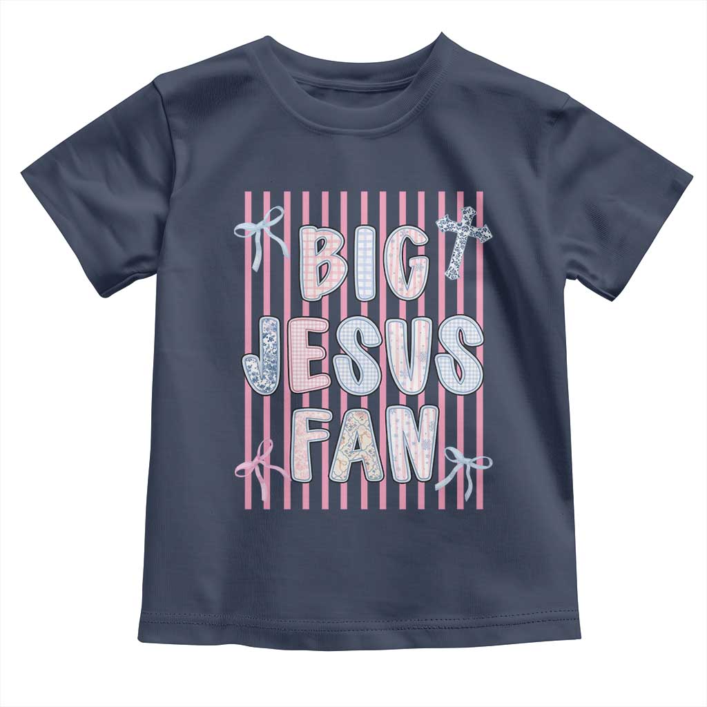 Big Jesus Fan Toddler T Shirt Striped Preppy Christian Believer Faith God Religious Gifts TS10 Navy Print Your Wear