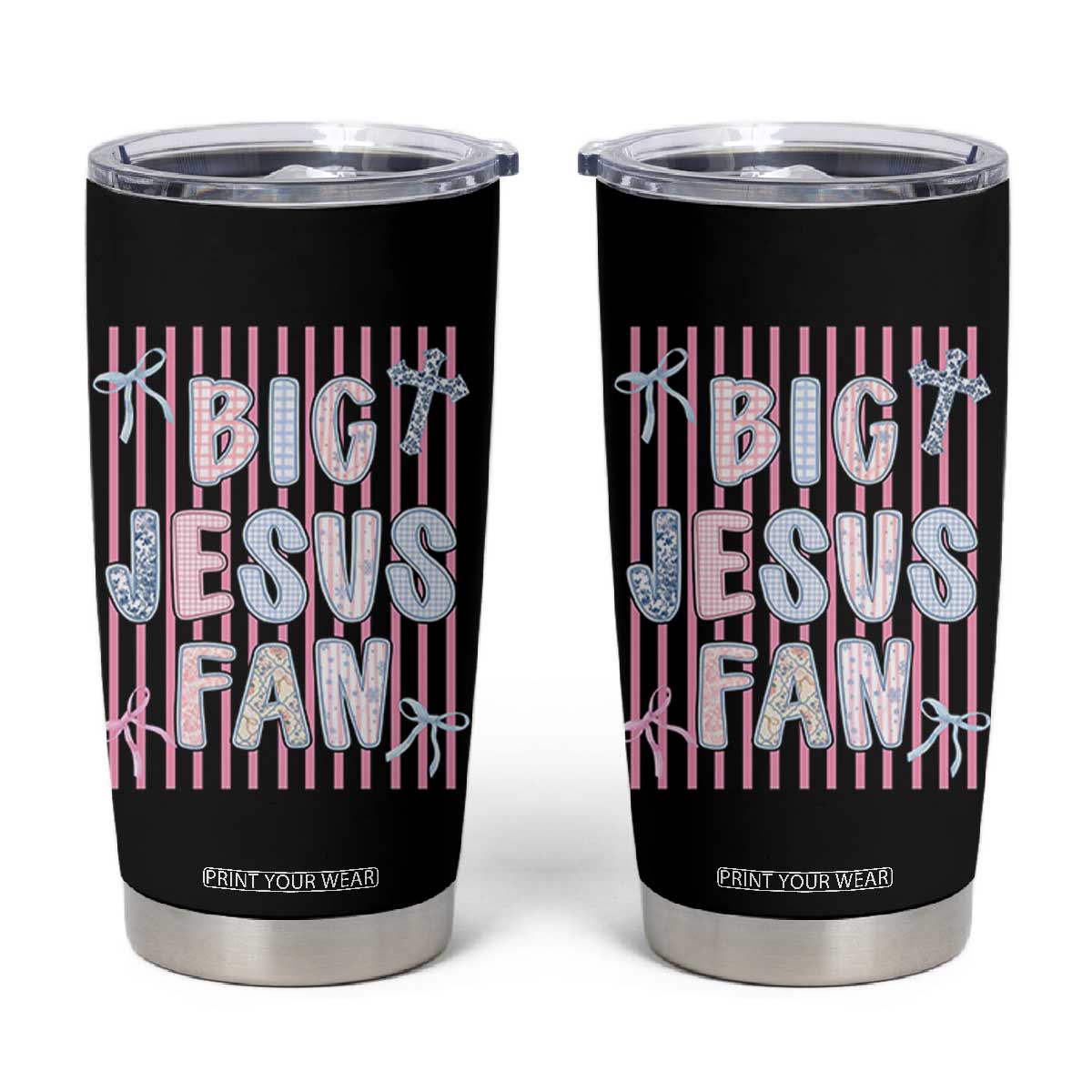 Big Jesus Fan Tumbler Cup Striped Preppy Christian Believer Faith God Religious Gifts TS10 Black Print Your Wear