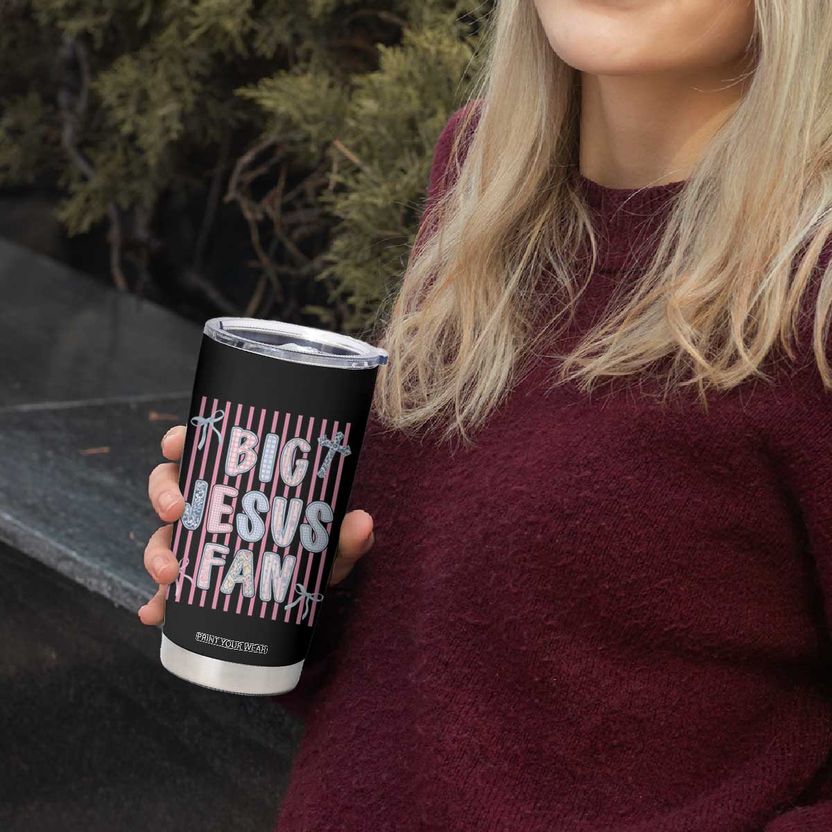 Big Jesus Fan Tumbler Cup Striped Preppy Christian Believer Faith God Religious Gifts TS10 Print Your Wear