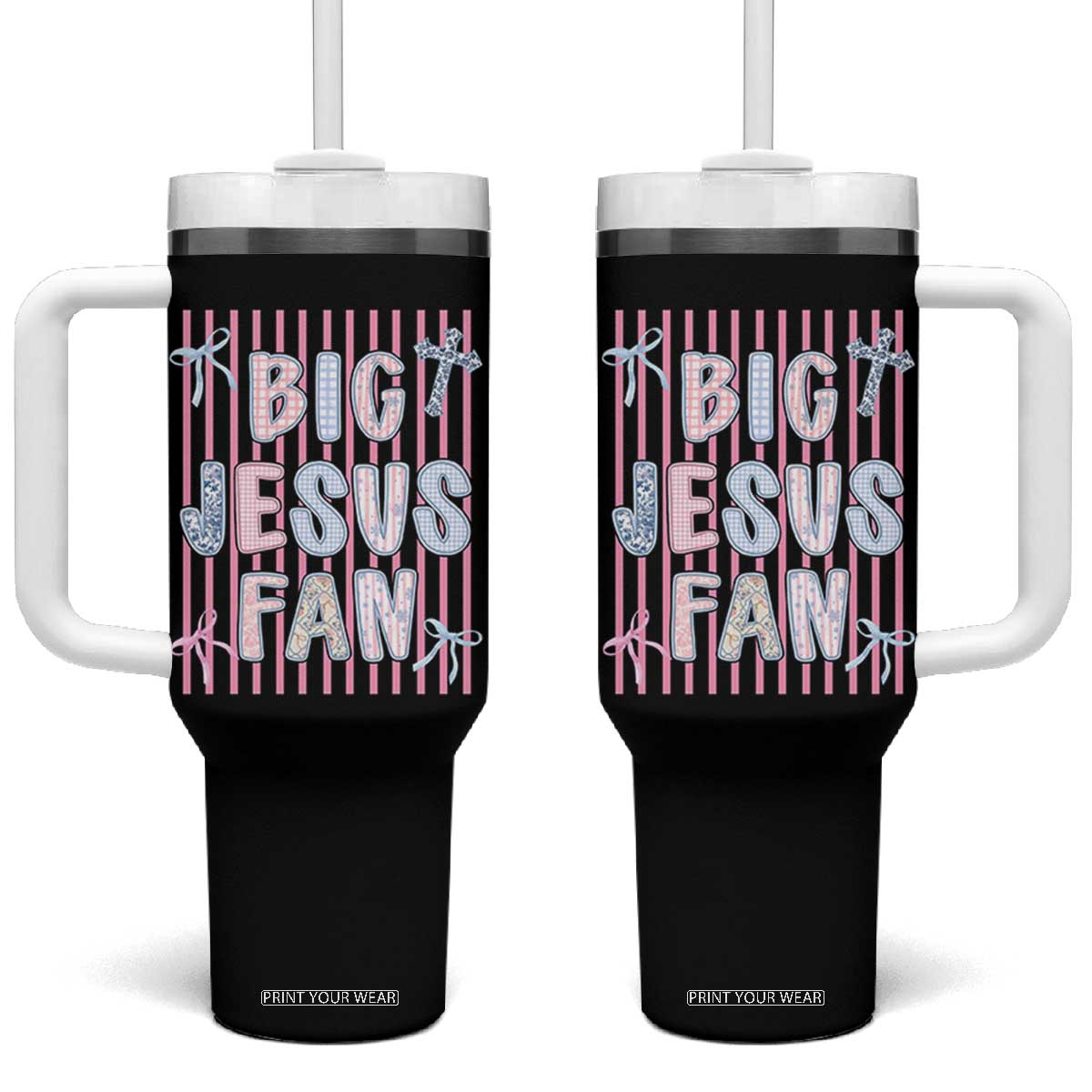 Big Jesus Fan Tumbler With Handle Striped Preppy Christian Believer Faith God Religious Gifts TS10 One Size: 40 oz Black Print Your Wear