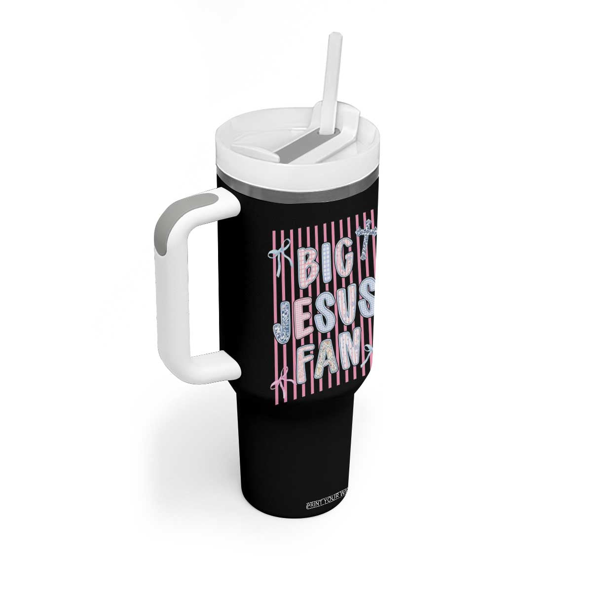 Big Jesus Fan Tumbler With Handle Striped Preppy Christian Believer Faith God Religious Gifts TS10 Print Your Wear