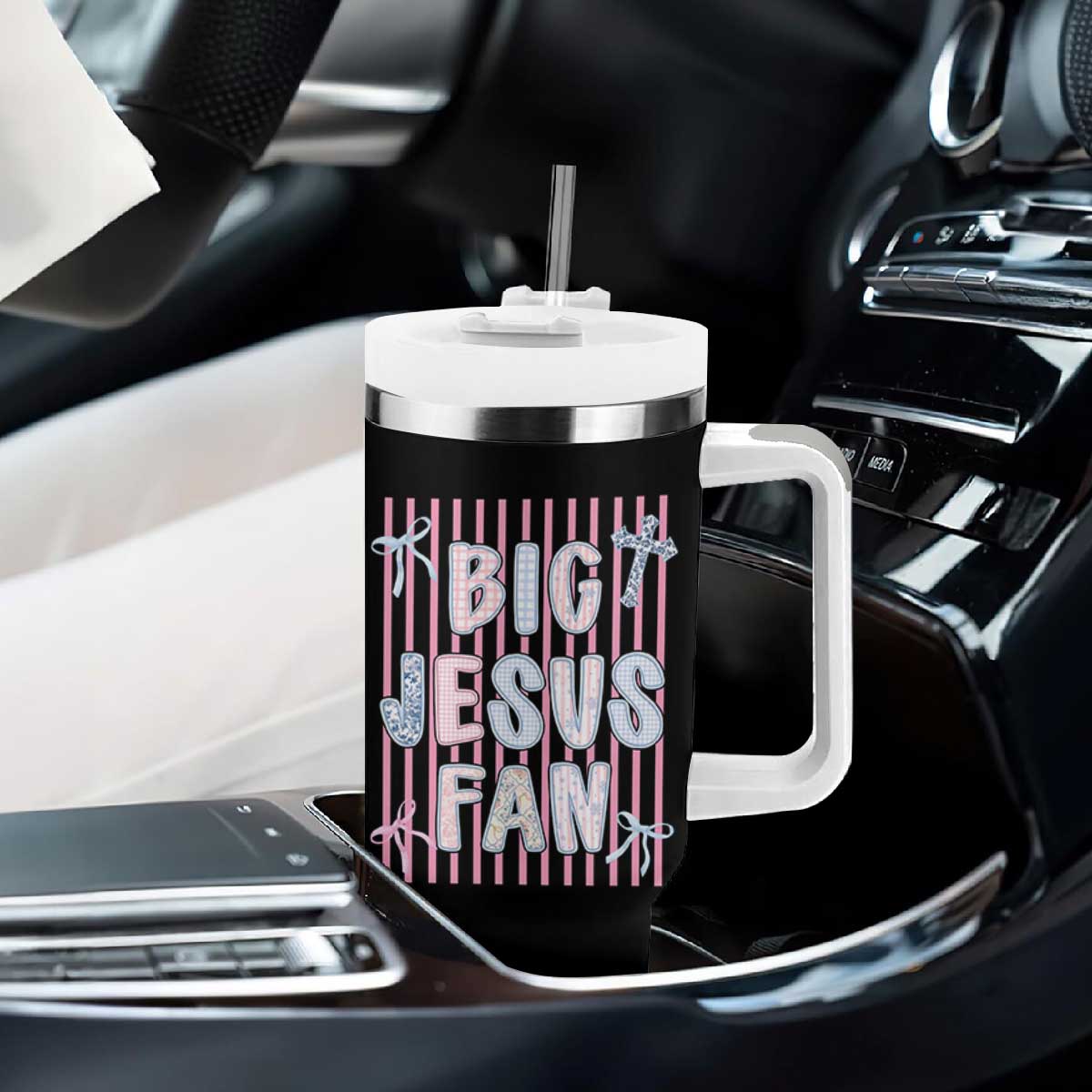 Big Jesus Fan Tumbler With Handle Striped Preppy Christian Believer Faith God Religious Gifts TS10 Print Your Wear