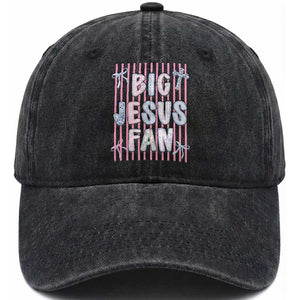 Big Jesus Fan Washed Cotton Baseball Cap Striped Preppy Christian Believer Faith God Religious Gifts TS10 Print Your Wear