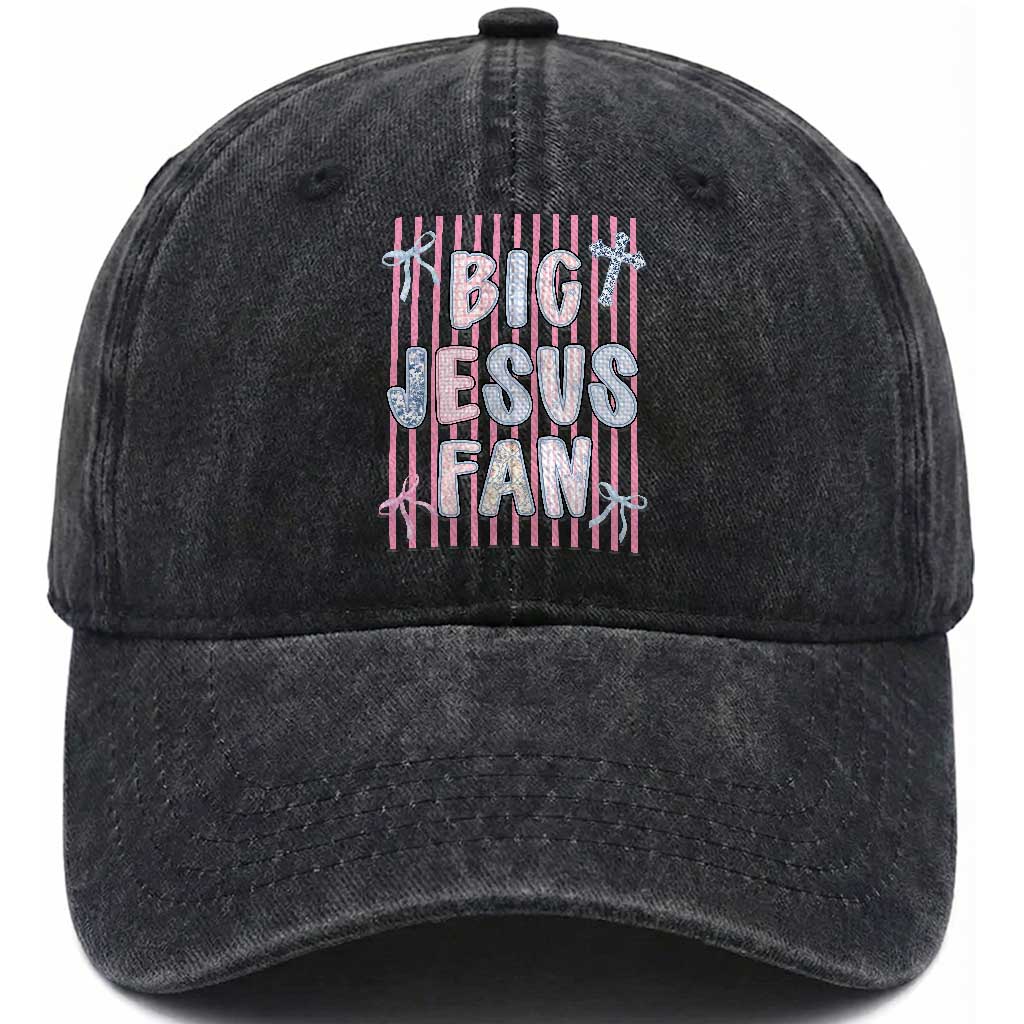 Big Jesus Fan Washed Cotton Baseball Cap Striped Preppy Christian Believer Faith God Religious Gifts TS10 Print Your Wear