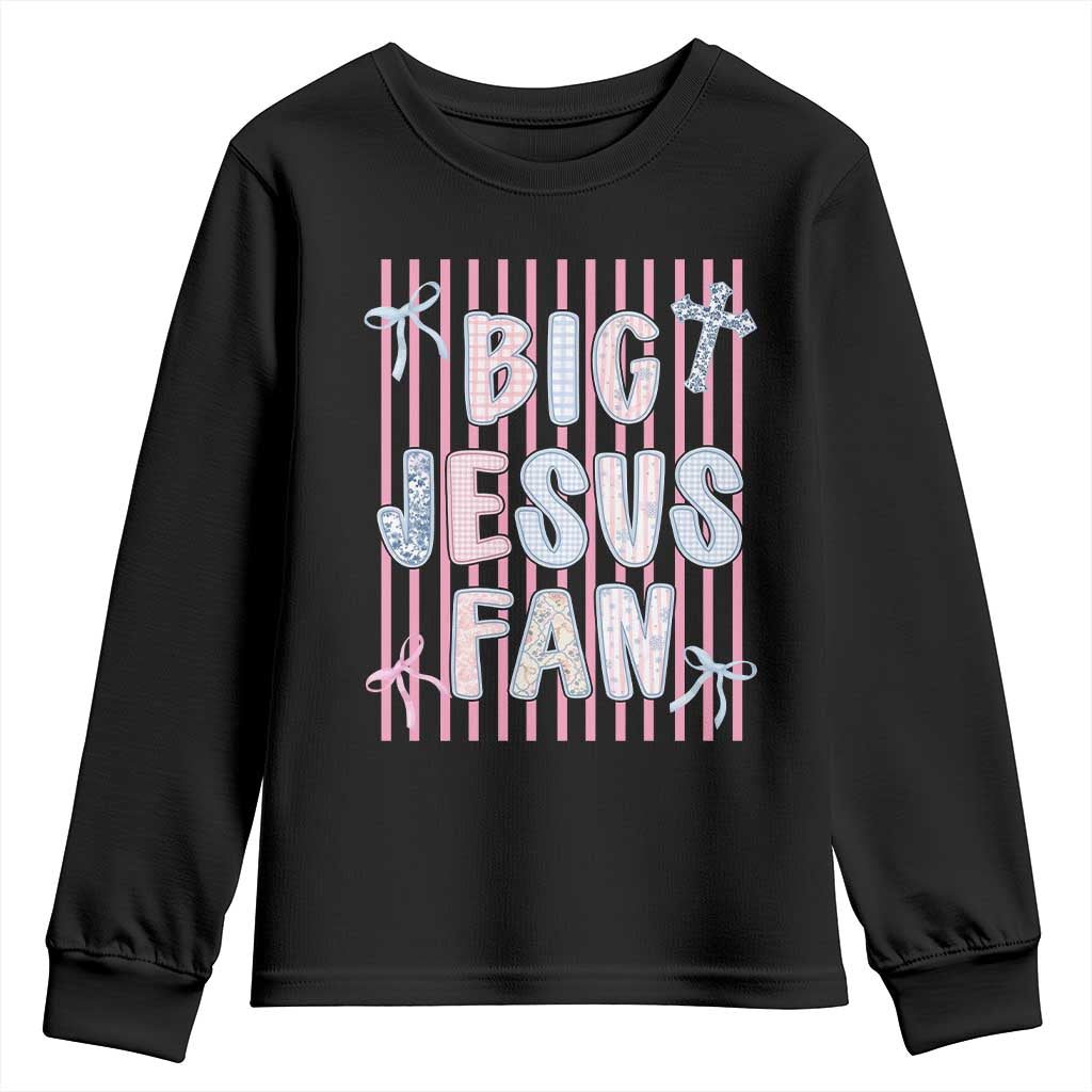 Big Jesus Fan Youth Sweatshirt Striped Preppy Christian Believer Faith God Religious Gifts TS10 Black Print Your Wear