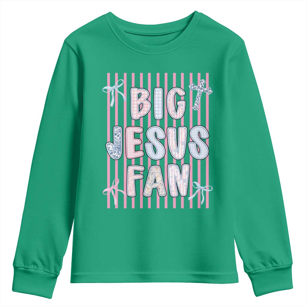 Big Jesus Fan Youth Sweatshirt Striped Preppy Christian Believer Faith God Religious Gifts TS10 Irish Green Print Your Wear