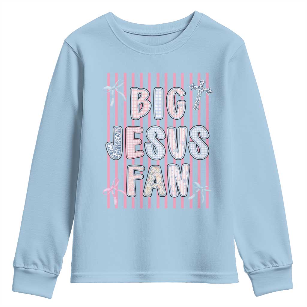 Big Jesus Fan Youth Sweatshirt Striped Preppy Christian Believer Faith God Religious Gifts TS10 Light Blue Print Your Wear