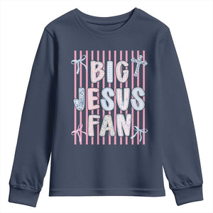 Big Jesus Fan Youth Sweatshirt Striped Preppy Christian Believer Faith God Religious Gifts TS10 Navy Print Your Wear