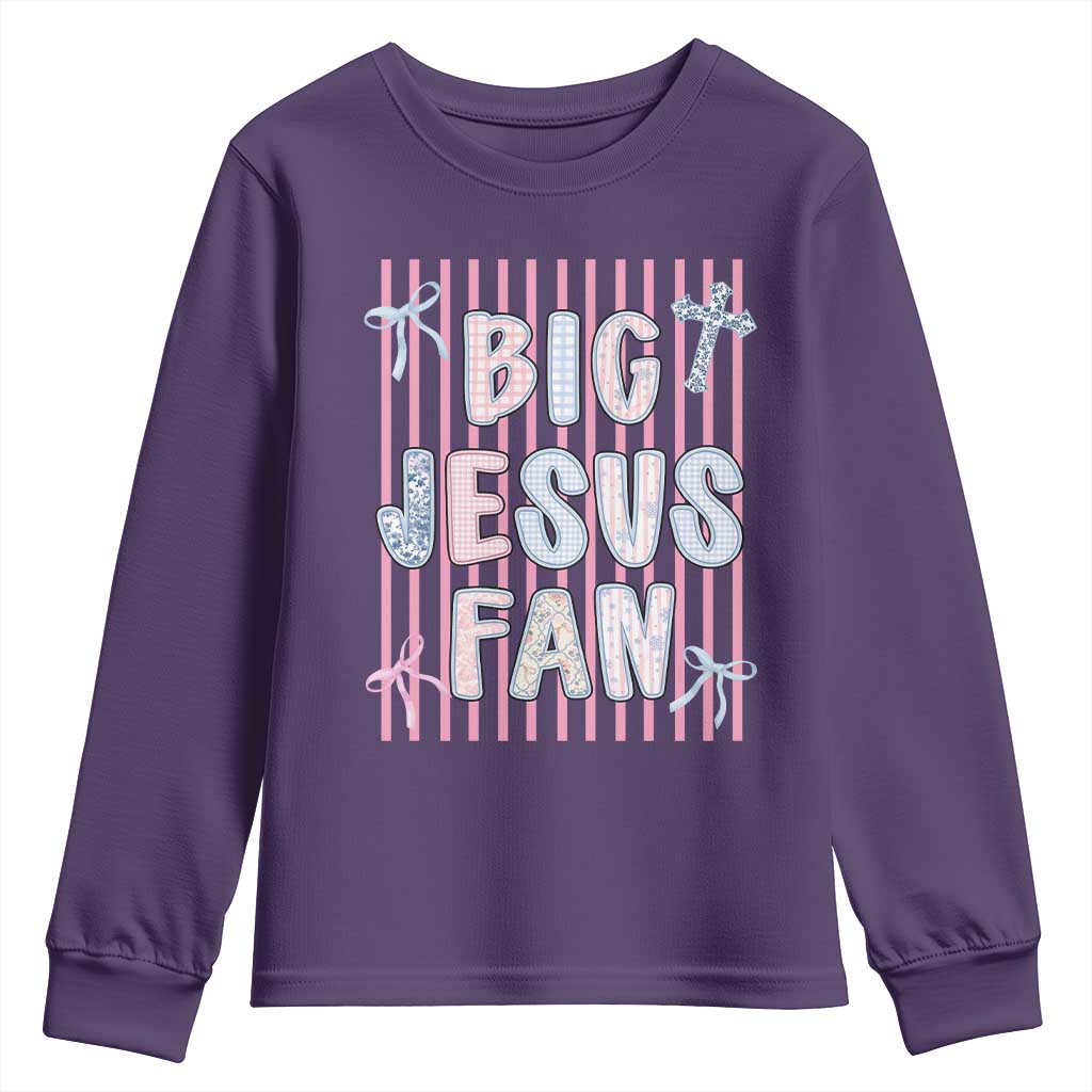 Big Jesus Fan Youth Sweatshirt Striped Preppy Christian Believer Faith God Religious Gifts TS10 Purple Print Your Wear