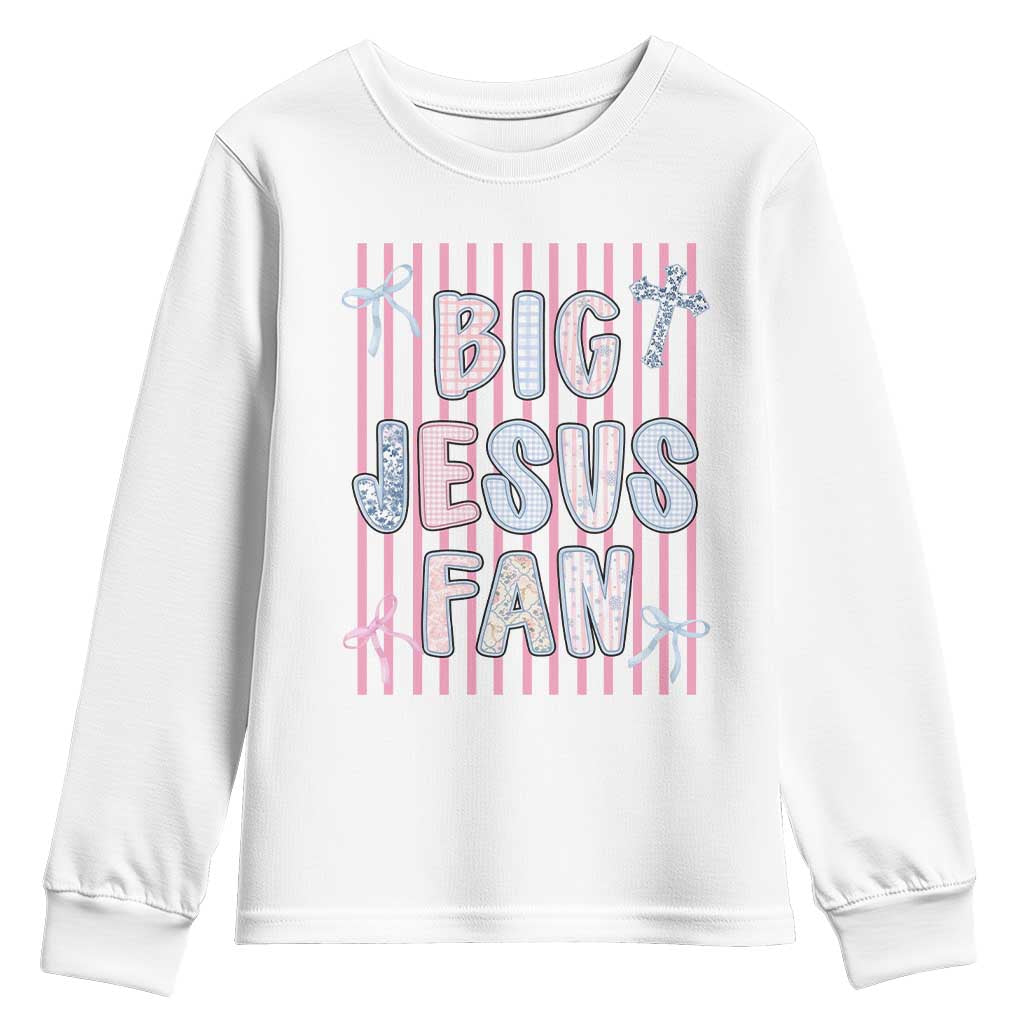 Big Jesus Fan Youth Sweatshirt Striped Preppy Christian Believer Faith God Religious Gifts TS10 White Print Your Wear