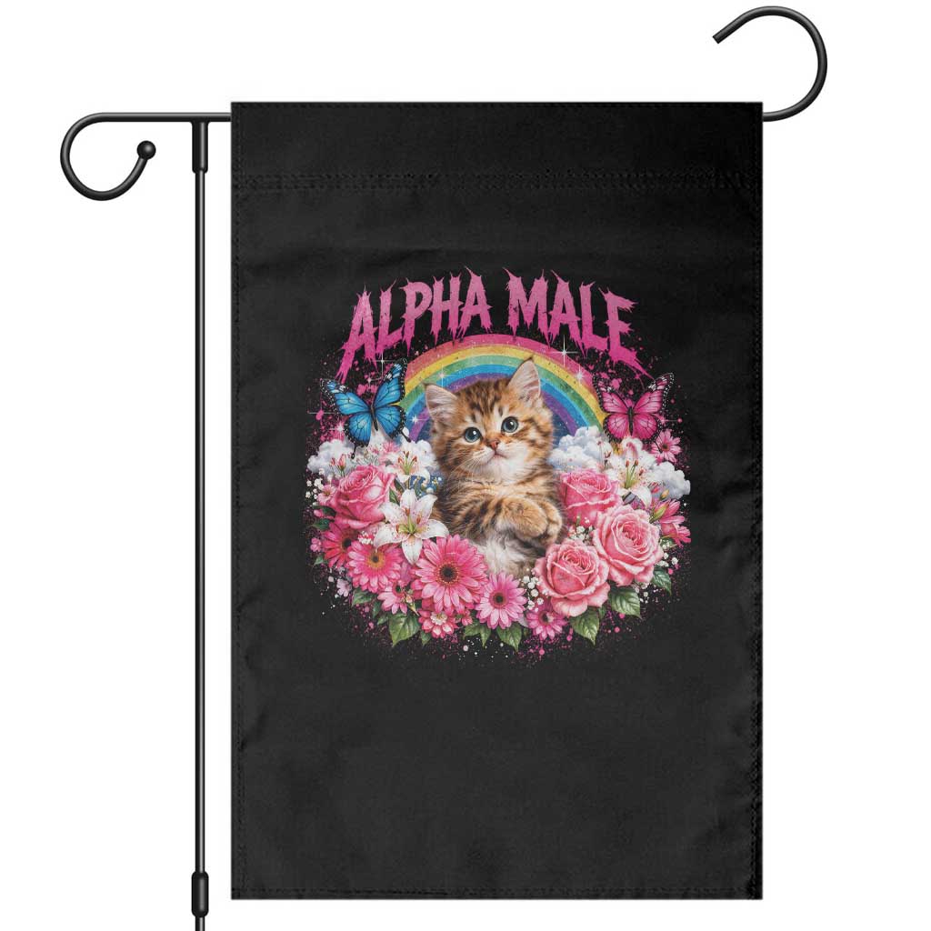Alpha Male Garden Flag Funny Cat Kitten Meme Rainbow Floral TS10 Black Print Your Wear