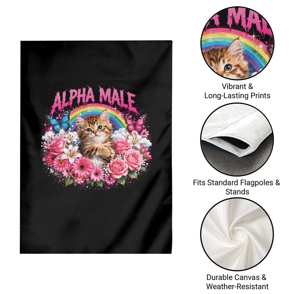 Alpha Male Garden Flag Funny Cat Kitten Meme Rainbow Floral TS10 Print Your Wear