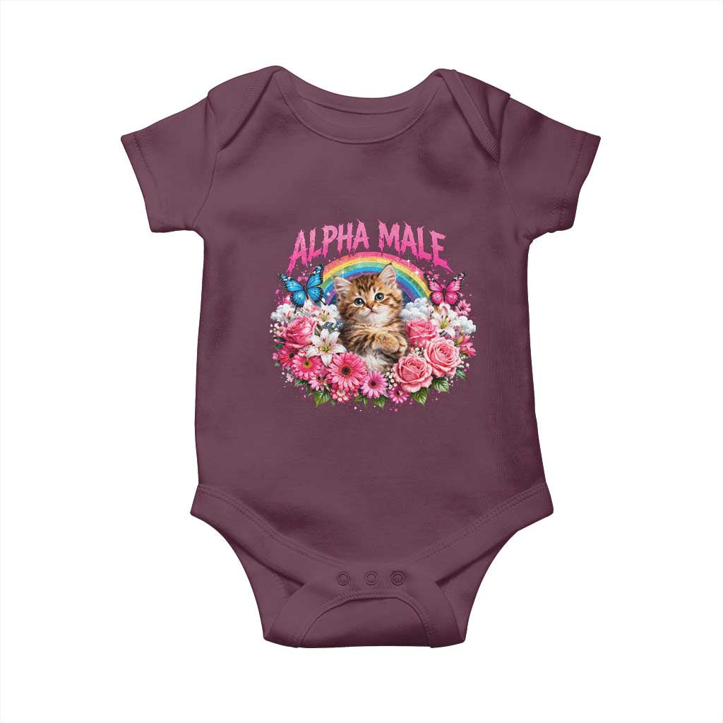 Alpha Male Baby Onesie Funny Cat Kitten Meme Rainbow Floral TS10 Maroon Print Your Wear