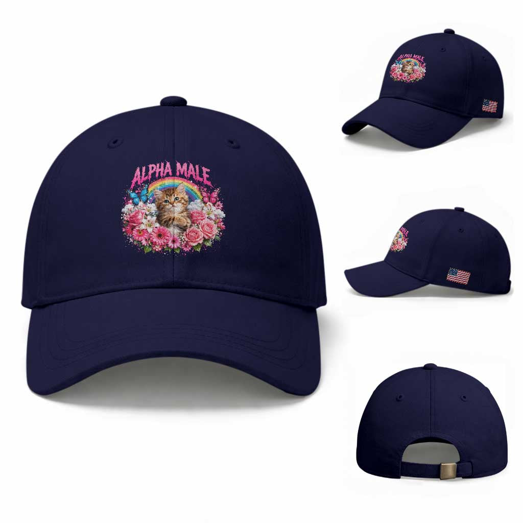 Alpha Male Baseball Cap Funny Cat Kitten Meme Rainbow Floral TS10 Baseball Cap Universal Fit Dark Blue Print Your Wear